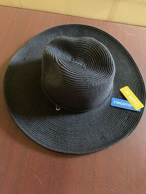 San Diego Hat Co. Black Wide Brim Straw Sun Hat with Chin Cord